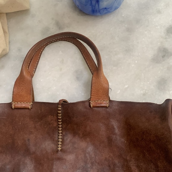 Henry Cuir Tote Embroidered Brown cow Hyde Leather Rustic Bohemian - Picture 13 of 14